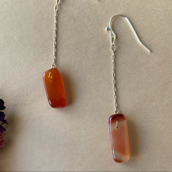 New Carnelian Stone Drop Sterling Silver Earrings - Picture 5 of 7